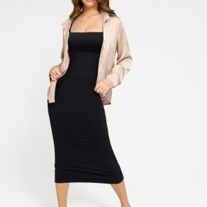 Vestido largo con tirantes finos y control de cintura de 360° sin costuras